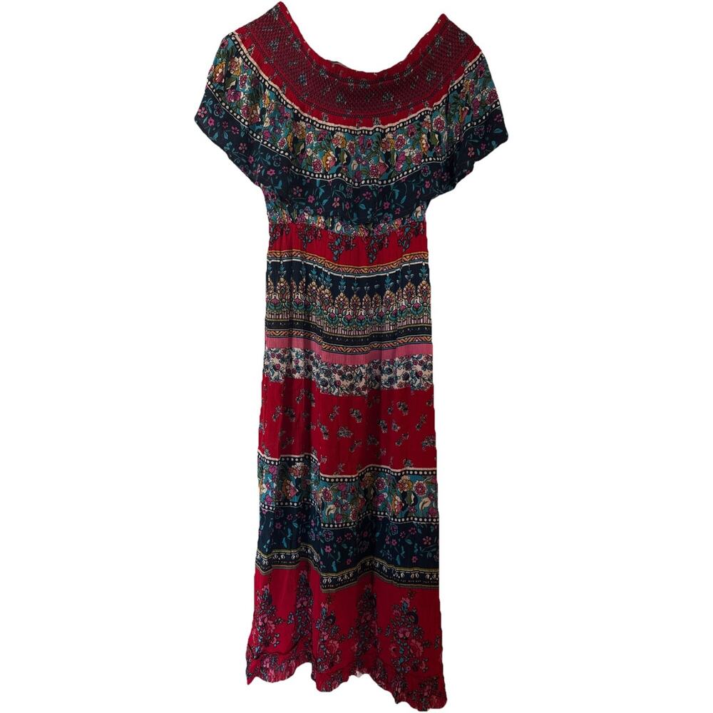 Altr'd State Women's Size Medium Embroidered Red And Blue Maxi Dress